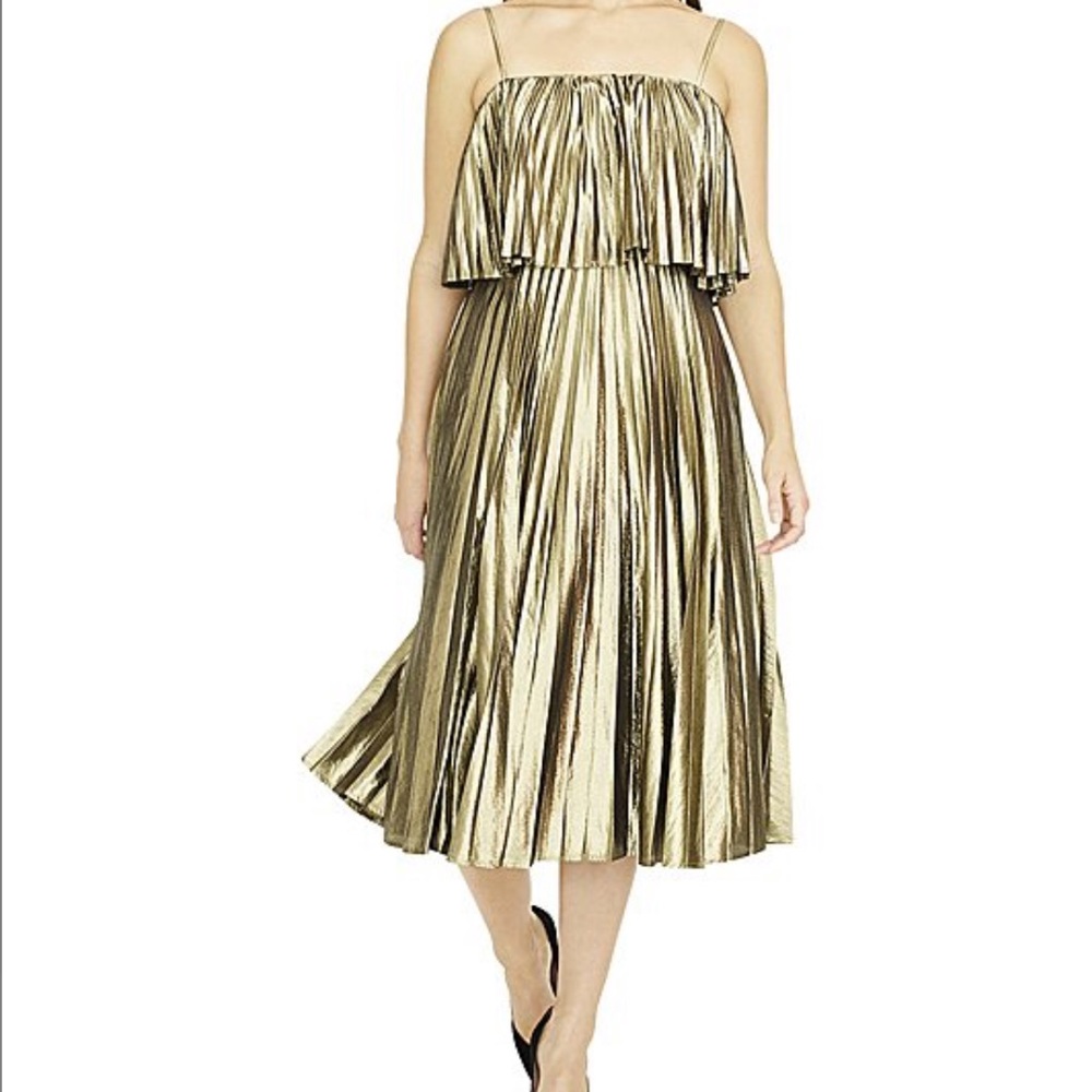 NWT J. Crew Gold Lame Pleated Midi Dress